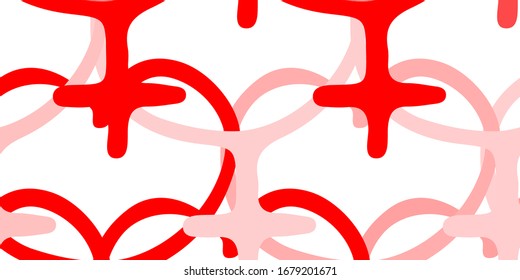 Fondo vectorial rojo claro con símbolos femeninos. Ilustración con signos de fuerza y poder de las mujeres. Antecedentes del Día Internacional de la Mujer.