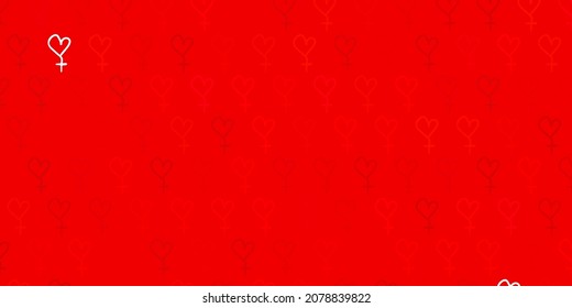 Fondo vectorial rojo claro con símbolos femeninos. Símbolos feministas coloridos con un gradiente en estilo moderno. Diseño para el Día Internacional de la Mujer.