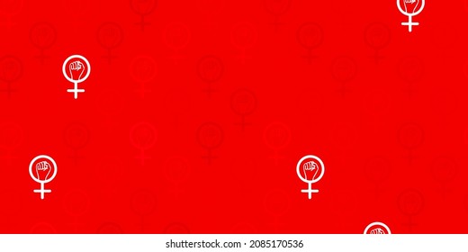 Hellroter Vektorhintergrund mit Frauensymbolen. Einfaches Design im abstrakten Stil mit Frauenrechtsaktivismus. Elegantes Design für Bildschirmhintergründe.