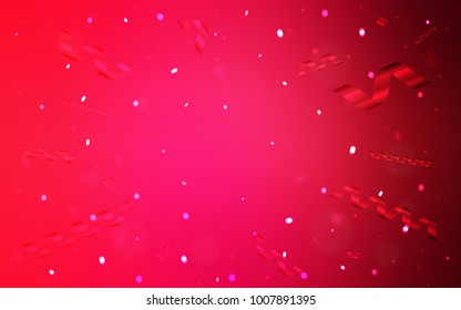 Light Red vector background with xmas confetti. Beautiful colored illustration with ribbon in celebration style. The pattern can be used for birthday gifts, congratulations.