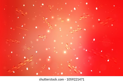 Light Red vector background with xmas confetti. Glitter abstract illustration with colorful confetti, ribbons. The template can be used as a background for postcards.