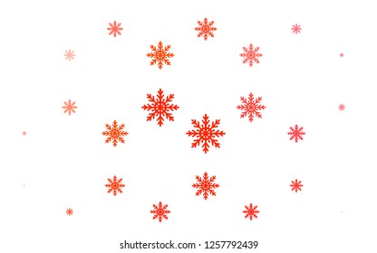Light Red vector background with xmas snowflakes. Blurred decorative design in xmas style with snow. The pattern can be used for new year ad, booklets.