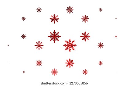 Light Red vector background with xmas snowflakes. Shining colored illustration with snow in christmas style. The pattern can be used for new year ad, booklets.
