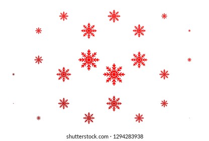 Light Red vector background with xmas snowflakes. Blurred decorative design in xmas style with snow. New year design for your business advert.