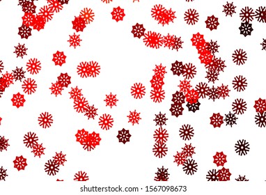 Light Red vector background with xmas snowflakes. Blurred decorative design in xmas style with snow. New year design for your business advert.