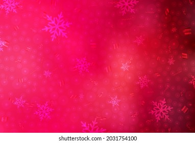 Light Red vector background in Xmas style. Illustration with gradient Christmas balls, snowflakes. Pattern for booklets, leaflets of education.