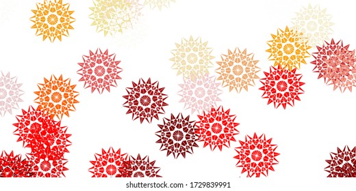 Light red vector beautiful snowflakes backdrop with flowers. Colorful snow elements in decorative christmas style. New year background.