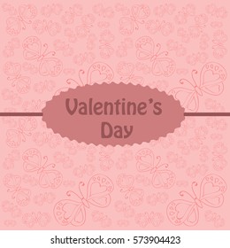 light red vector card with textured butterfly on Valentine's Day