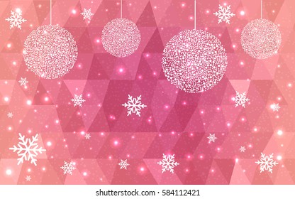 Light Red vector christmas polygon background. Low poly Illustration consisting of triangles with snowflakes. Texture, seamless background of New Year celebration.