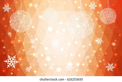 Light red vector christmas polygon background. Low poly Illustration consisting of triangles with snowflakes. Texture, seamless background of New Year celebration.