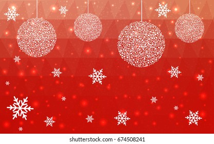 Light Red vector christmas polygon background. Low poly Illustration consisting of triangles with snowflakes. Texture, seamless background of New Year celebration.