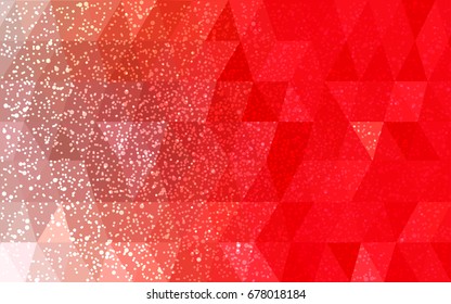 Light Red vector christmas polygon background. Low poly Illustration consisting of triangles with snowflakes. Texture background of New Year celebration.