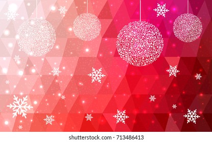 Light Red vector christmas polygon background. Low poly Illustration consisting of triangles with snowflakes. Texture, seamless background of New Year celebration.