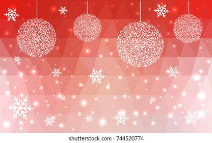Light Red vector christmas polygon background. Low poly Illustration consisting of triangles with snowflakes. Texture, seamless background of New Year celebration.