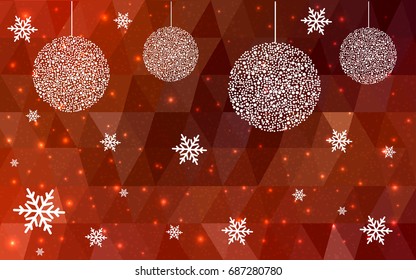 Light Red vector christmas postcard low polygon background. Illustration consisting of triangles. Abstract triangular polygonal origami or crystal design of New Year celebration.
