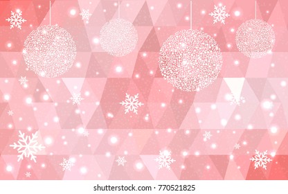 Light Red vector christmas postcard low polygon background. Illustration consisting of triangles. Abstract triangular polygonal origami or crystal design of New Year celebration.