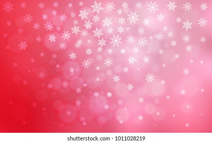Light Red vector cover with beautiful snowflakes. Blurred decorative design in xmas style with snow. The template can be used as a new year background.