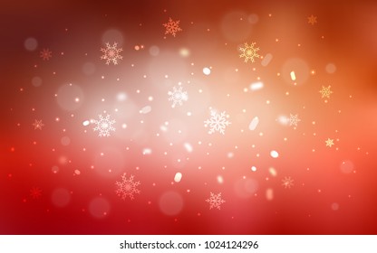 Light Red vector cover with beautiful snowflakes. Snow on blurred abstract background with gradient. The template can be used as a new year background.