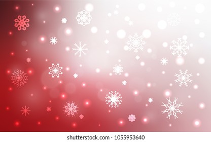 Light Red vector cover with beautiful snowflakes. Blurred decorative design in xmas style with snow. The pattern can be used for new year ad, booklets.