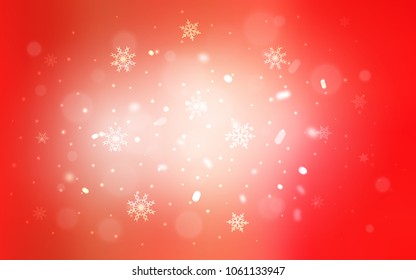 Light Red vector cover with beautiful snowflakes. Blurred decorative design in xmas style with snow. New year design for your business advert.