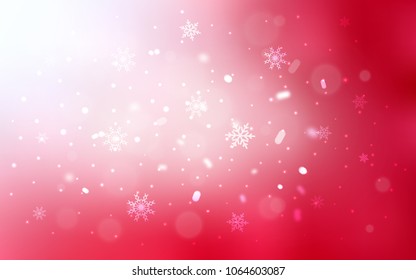 Light Red vector cover with beautiful snowflakes. Shining colored illustration with snow in christmas style. The template can be used as a new year background.
