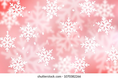 Light Red vector cover with beautiful snowflakes. Blurred decorative design in xmas style with snow. The pattern can be used for year new  websites.