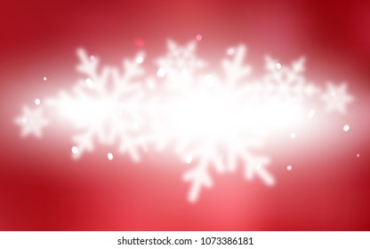 Light Red vector cover with beautiful snowflakes. Blurred decorative design in xmas style with snow. The pattern can be used for new year ad, booklets.