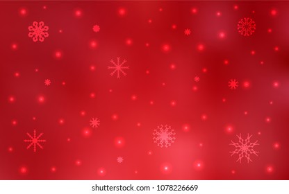 Light Red vector cover with beautiful snowflakes. Blurred decorative design in xmas style with snow. The pattern can be used for new year leaflets.