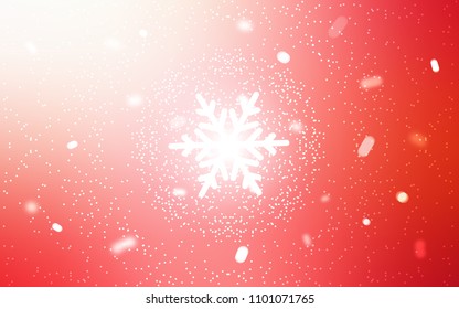 Light Red vector cover with beautiful snowflakes. Snow on blurred abstract background with gradient. New year design for your ad, poster, banner.