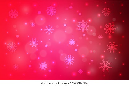 Light Red vector cover with beautiful snowflakes. Shining colored illustration with snow in christmas style. New year design for your ad, poster, banner.