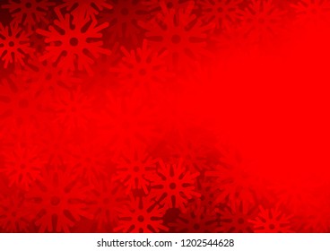 Light Red vector cover with beautiful snowflakes. Snow on blurred abstract background with gradient. New year design for your business advert.