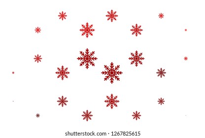 Light Red vector cover with beautiful snowflakes. Blurred decorative design in xmas style with snow. The pattern can be used for new year ad, booklets.