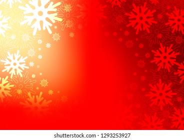 Light Red vector cover with beautiful snowflakes. Snow on blurred abstract background with gradient. The template can be used as a new year background.