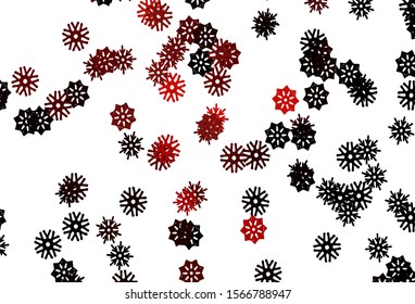 Light Red vector cover with beautiful snowflakes. Snow on blurred abstract background with gradient. The pattern can be used for new year ad, booklets.