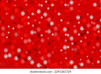 Cubierta vectorial de color rojo claro con hermosos copos de nieve. Ilustración abstracta geométrica moderna con cristales de hielo. Diseño de año nuevo para su anuncio de negocios.
