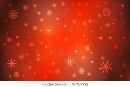 Light Red vector cover with beautiful snowflakes. Snow on blurred abstract background with gradient. The pattern can be used for year new  websites.