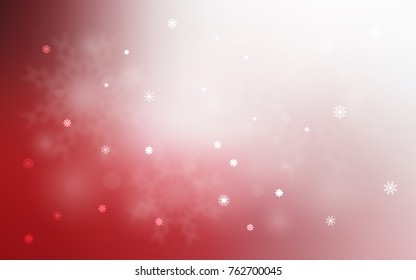 Light Red vector cover with beautiful snowflakes. Snow on blurred abstract background with gradient. The pattern can be used for new year ad, booklets.