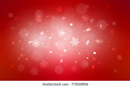 Light Red vector cover with beautiful snowflakes. Glitter abstract illustration with crystals of ice. New year design for your ad, poster, banner.