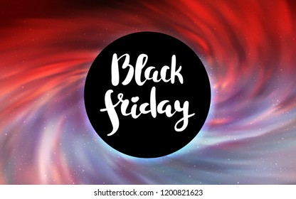 Light Red vector cover with a black hole, nebula. Illustration with colorful milky way stars and a black hole. Black Friday design for ads, commercials.
