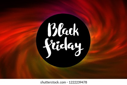 Light Red vector cover with a black hole, nebula. Gradient colorful illustration with a black hole, stars. Template for Black Friday sales.