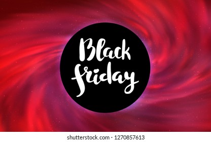 Light Red vector cover with a black hole, nebula. Abstract illustration with glitter colorful cosmic stars. Template for Black Friday sales.