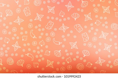 Light Red vector cover with cuisine gourmet. Illustration with set of fresh food in doodle style. Design for ad, poster, banner of cafes or restaurants.