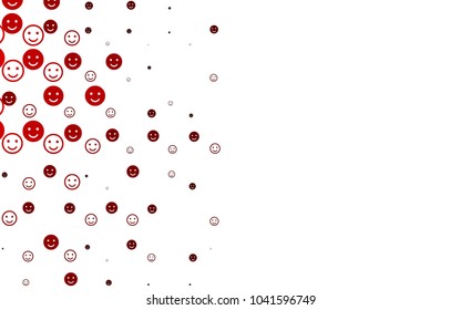 Light Red vector cover with cute smiles. Glitter abstract sketch with smiley, icons. Design for positive ad, poster, banner.