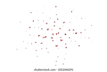 Light Red vector cover with Euro, Dollar, Yen signs. Abstract illustration with colored financial digital symbols. Template for ads of markets, loans.