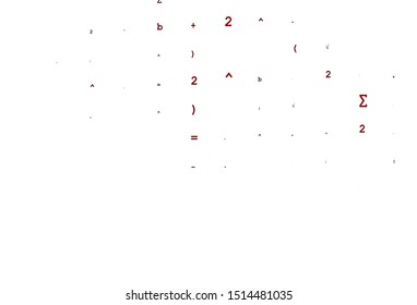 Light Red vector cover with math elements. Abstract illustration with colored algebra signs. Pattern for ads, booklets, leaflets of education.