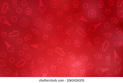 Light Red vector cover with set of confections. Beautiful colored illustration with candies in doodle style. Pattern for menu of cafes and restaurants.