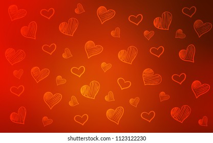 Light Red vector cover with Shining hearts. Glitter abstract illustration with colorful hearts in romantic style. Design for ad, poster, banner of Valentine Day.