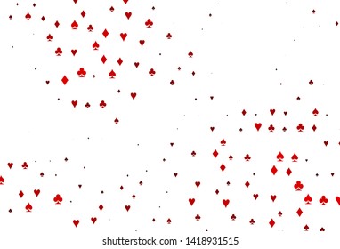 Light Red vector cover with symbols of gamble. Colored illustration with hearts, spades, clubs, diamonds. Pattern for leaflets of poker games, events.