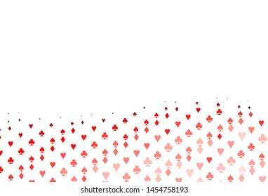 Light Red vector cover with symbols of gamble. Glitter abstract sketch with isolated symbols of playing cards. Pattern for booklets, leaflets of gambling houses.
