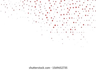 Light Red vector cover with symbols of gamble. Colored illustration with hearts, spades, clubs, diamonds. Design for ad, poster, banner of gambling websites.